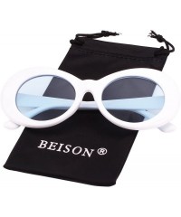 Oversized Womens Mens Cat Eye Bold Retro Oval Sunglasses Thick Frame - White / Blue Lens - CX186X94S56 $10.25