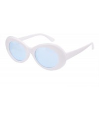 Oversized Womens Mens Cat Eye Bold Retro Oval Sunglasses Thick Frame - White / Blue Lens - CX186X94S56 $10.25