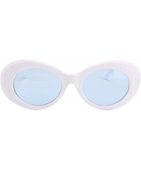 Oversized Womens Mens Cat Eye Bold Retro Oval Sunglasses Thick Frame - White / Blue Lens - CX186X94S56 $10.25