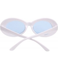 Oversized Womens Mens Cat Eye Bold Retro Oval Sunglasses Thick Frame - White / Blue Lens - CX186X94S56 $10.25