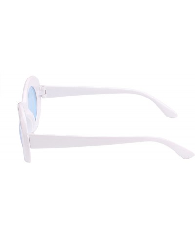 Oversized Womens Mens Cat Eye Bold Retro Oval Sunglasses Thick Frame - White / Blue Lens - CX186X94S56 $10.25