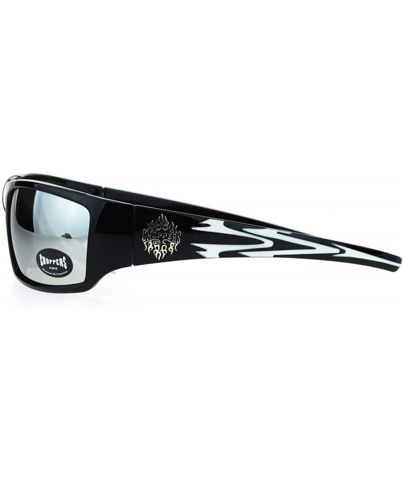 Mens Sunglasses Biker Wrap Around Rectangle Frame UV 400 - Black White  (Silver Mirror) - C8186OWIXCI