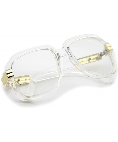 Square Large Chunky Metal Accented Temples Clear Lens Square Glasses 55mm - Clear-gold / Clear - CD12N2JLXB0 $12.76