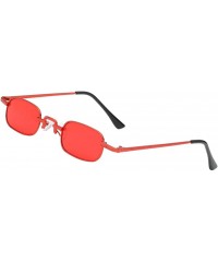 Square Vintage Small Square Punk Sunglass Metal Rectangle Sunglass - Red - CV18ADLU8DK $11.52