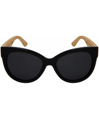 Round Cat Eye Wooden Bamboo Sunglasses by 34108BM/32047BM - Polarized Black Frame/Grey Lens - C918GUWHL3Y $14.63