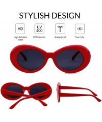 Goggle Clout Goggle Oval Sunglasses Round Lens Bold Retro Kurt Cobain Glasses - Red - C2189KAK4HA $10.87