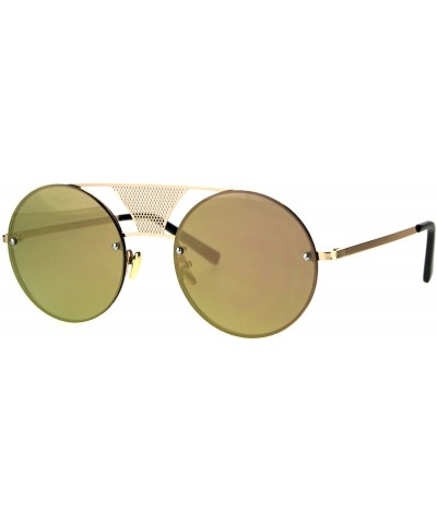 Round Round Circle Frame Sunglasses Rims Behind Lens Unique Bridge Design - Gold (Peach Mirror) - C3187EK75L8 $11.63