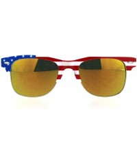 Rectangular Mens American Flag Print Half Horn Rim Hipster Sunglasses - White Orange Mirror - C318LNM0086 $8.87