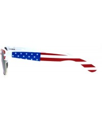 Rectangular Mens American Flag Print Half Horn Rim Hipster Sunglasses - White Orange Mirror - C318LNM0086 $8.87