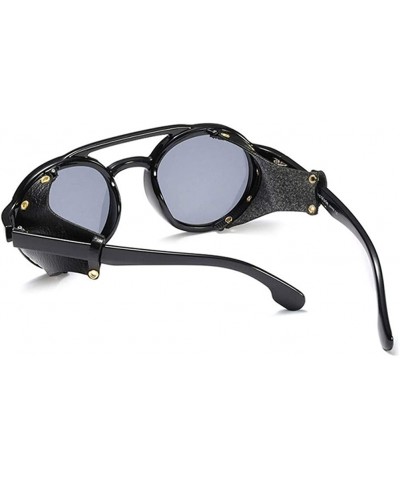 Wrap Round Steampunk Sunglasses for Women and Men with Real Leather - C6 Black Yellow - C51989YOQ9L $12.72