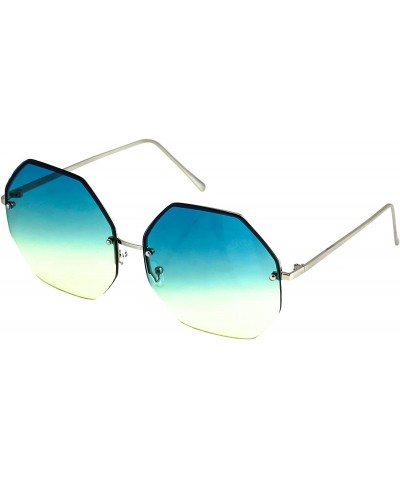 Rimless HUGE OVERSIZED LARGE VINTAGE OCTAGON Rimless RETRO Style SUNGLASSES - Blue Yellow - CU17XX9SUXN $15.65