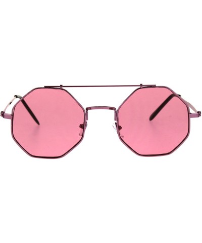 Round Octagon Shape Sunglasses Flat Top Metal Frame Colorful Shades UV 400 - Pink - CA185Z0N2TI $8.39