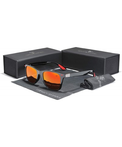 Wayfarer Genuine Tough Men's Polarized Sunglasses Square Fashion - Black/Red - CS18YK8HDCE $22.25