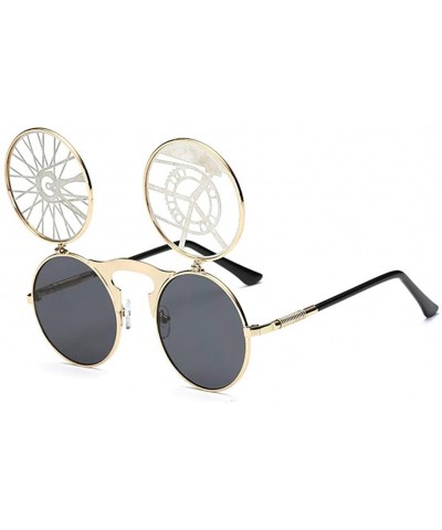 Round Vintage Flip Up Sunglasses Juniors John Lennon Style Circle Sun Glasses - Goldc17 - C718RRDGEDU $11.53