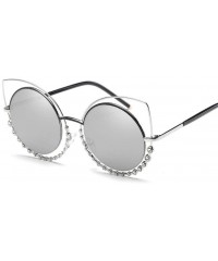 Round Luxury Rhinestone Sunglass Fashion Cateye Sun Glasses Women Vintage Round Lens Sunglasses UV400 - SILVER - CR18XE02HWK ...