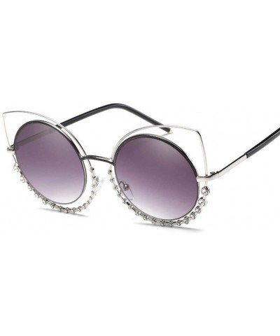 Round Luxury Rhinestone Sunglass Fashion Cateye Sun Glasses Women Vintage Round Lens Sunglasses UV400 - SILVER - CR18XE02HWK ...