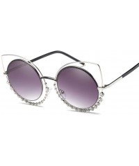 Round Luxury Rhinestone Sunglass Fashion Cateye Sun Glasses Women Vintage Round Lens Sunglasses UV400 - SILVER - CR18XE02HWK ...