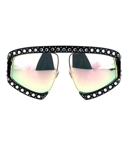 Oversized Super Oversized Rhinestones Sunglasses Womens Diva Fashion Shades - Black (Peach Mirror) - CV18SQAYX97 $14.78