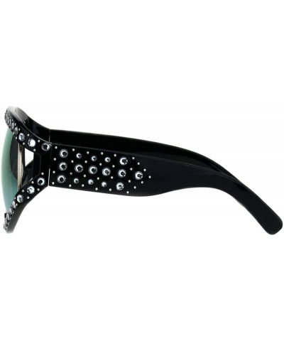 Oversized Super Oversized Rhinestones Sunglasses Womens Diva Fashion Shades - Black (Peach Mirror) - CV18SQAYX97 $14.78