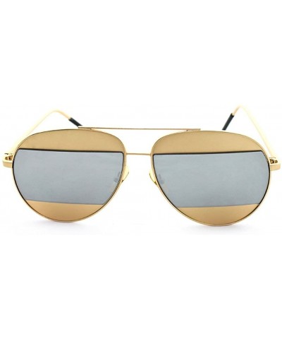 Aviator "Montious" Aviator Ultra Premium Brushed Aluminum Authentic Flash Sunglasses - Gold/Silver - CG12K7STVKB $12.41