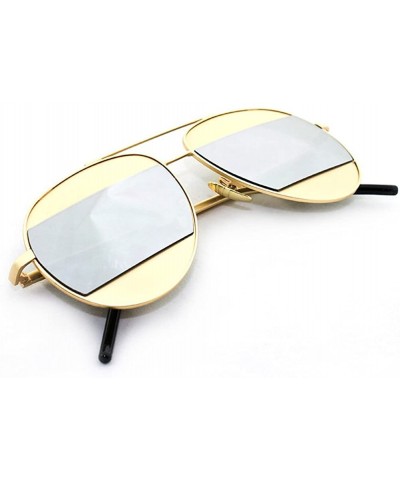 Aviator "Montious" Aviator Ultra Premium Brushed Aluminum Authentic Flash Sunglasses - Gold/Silver - CG12K7STVKB $12.41