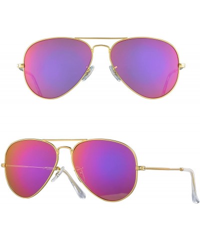 Aviator Corning natural glass lenses metal frame aviator sunglasses for men women - C2184GHH8DQ $30.36