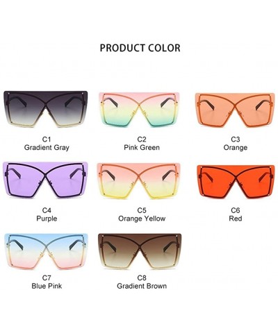 Oversized Oversized Rimless Square Sunglasses Women Brand Designer One Piece Sun Glasses Female Flat Top Gradient Eyewear - C...