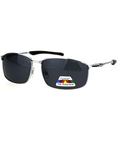 Sport Mens TAC Polarized Lens Rectangular Agent Metal Rim Sport Sunglasses - Silver Black - CB18HG3CWLY $14.73