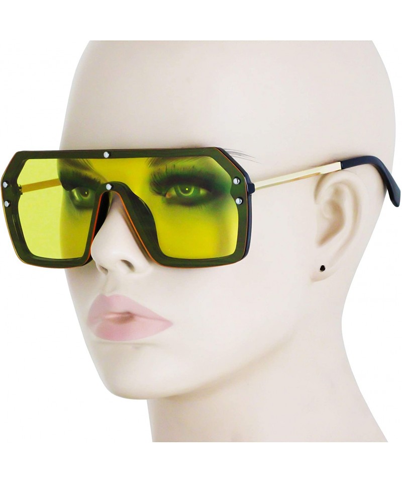 Retro Oversized Shield Sunglasses Rimless Flat Top Mirror Glasses Women ...