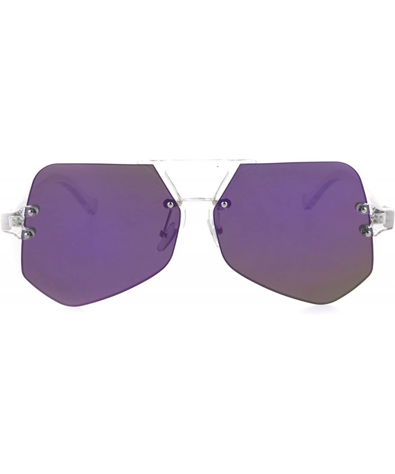 Rimless Color Mirror Trendy Clear Frame Rimless Squared Racer Flat Plastic Sunglasses - Purple Mirror - CO185NO5O2R $11.49