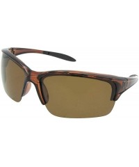 Wrap Wrap Around Half Rim Polarized Sunglasses PSR82 - Brown Frame Brown Lenses - CL18LYZYE9D $16.89