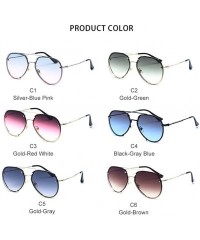 Oval Alloy Metal Frame Oval Gradient Lens Sunglasses for Women UV400 - C2 Gold Green - CR1987AO83D $14.91