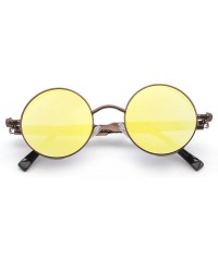 Round Polarized Steampunk Round Sunglasses for Men Women Mirrored Lens Metal Frame S2671 - Brown&gold - CX182XIHDET $17.38