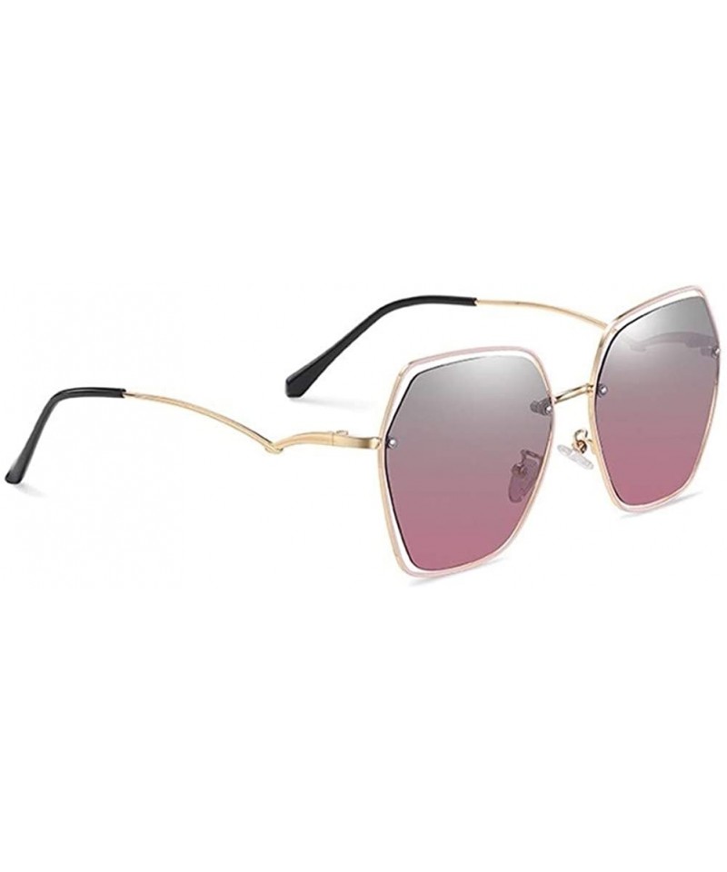 Women Polarized Sunglasses Metal Frame Female Oversized Square Sun glasses  For Ladies Goggle UV400 - C4blue Red - CC199QCROUI