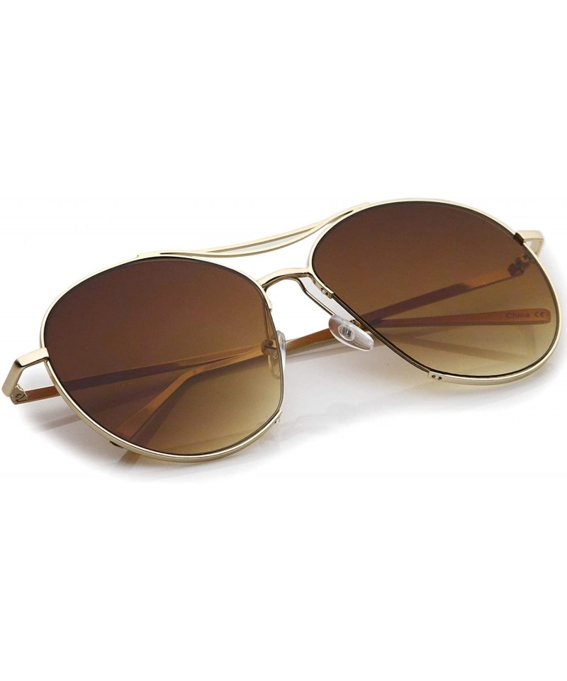 Oversized Metal Frame Brow Bar Semi Rimless Gradient Flat Lens Aviator Sunglasses 60mm Gold 0853