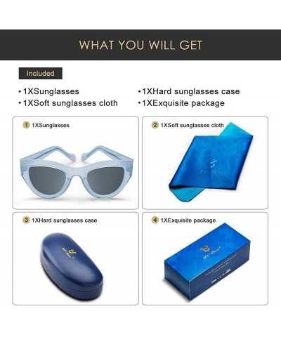 Rectangular Polarized Sunglasses Protection Oversized - Cateye Blue - CT18EWY3EHD $21.66