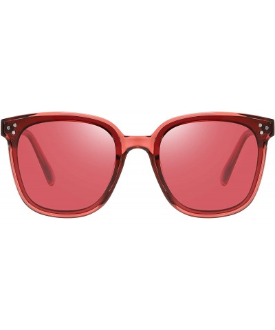 Oversized Polarized Retro Oversized Square Sunglasses for Women B2474 - Red - CZ18O6H0LRS $9.96