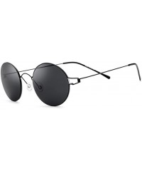 Rimless 100% Real Titanium No Screw Rimless Round Sunglasses For Men Women Ultralight - Black - CT1857GN7IE $35.95