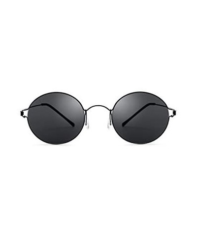 Rimless 100% Real Titanium No Screw Rimless Round Sunglasses For Men Women Ultralight - Black - CT1857GN7IE $35.95