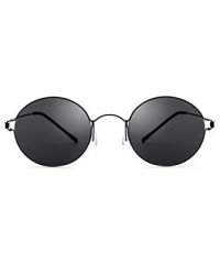 Rimless 100% Real Titanium No Screw Rimless Round Sunglasses For Men Women Ultralight - Black - CT1857GN7IE $35.95