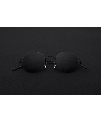 Rimless 100% Real Titanium No Screw Rimless Round Sunglasses For Men Women Ultralight - Black - CT1857GN7IE $35.95