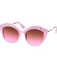 Cat Eye Womens Large Rhinestone Sparkling Half Rim Cat Eye Plastic Sunglasses - All Pink - C418STGLERH $12.64