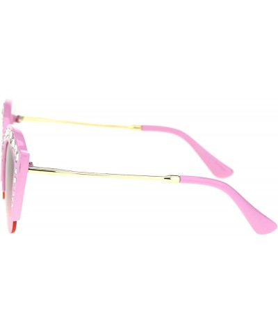 Cat Eye Womens Large Rhinestone Sparkling Half Rim Cat Eye Plastic Sunglasses - All Pink - C418STGLERH $12.64