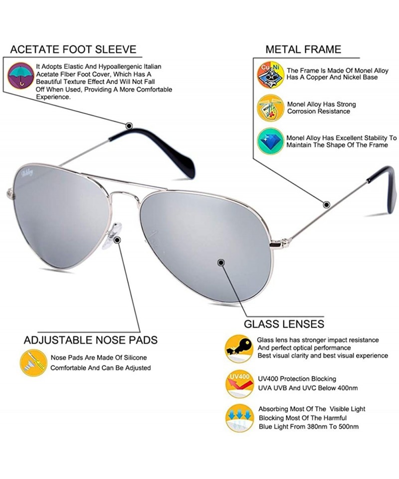Classic Crystal Glass Lens Retro Square/Aviator/Round Metal Frame Sunglasses  for Men Women-100% UV400 Protection - CF1932ZRWQD