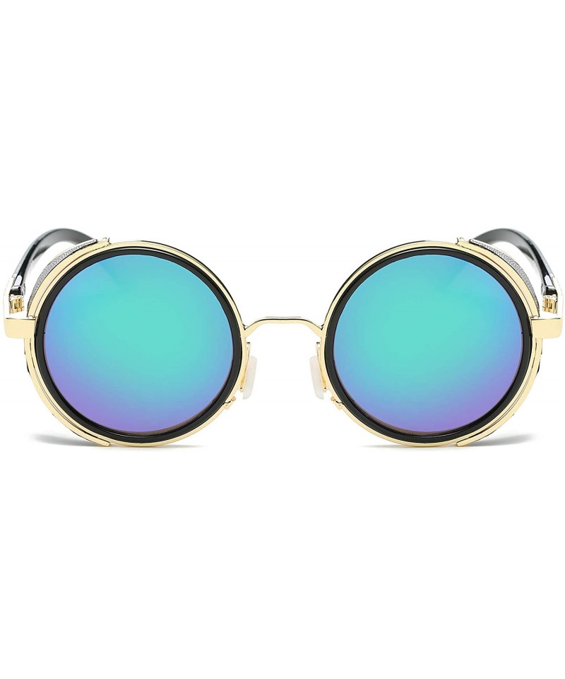 Round Small Round Polarized Sunglasses Mirrored Lens Unisex Glasses 2019 - Gold Frame/Green Mirrored Lens - CR18RDR8OIX $10.25