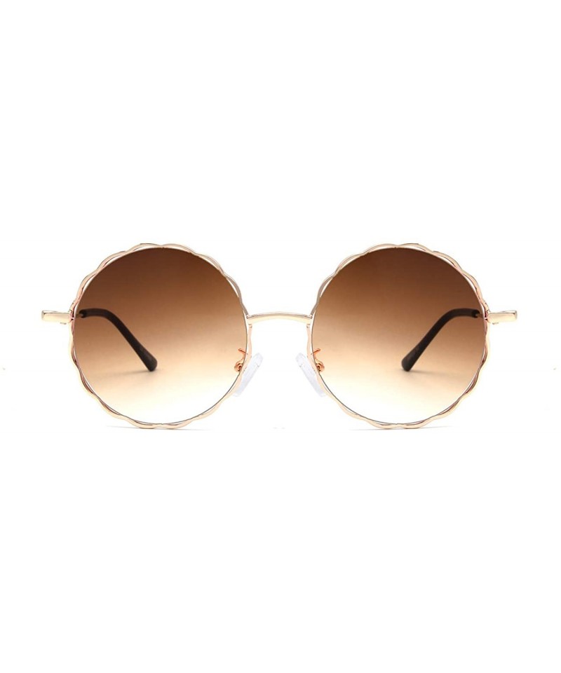 Oversized Round Hippie Metal Sunglasses for Women Man Retro Vintage Wave-shaped Sun Glasses - Brown Metal - C818S9YRW97 $9.33