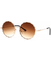 Oversized Round Hippie Metal Sunglasses for Women Man Retro Vintage Wave-shaped Sun Glasses - Brown Metal - C818S9YRW97 $9.33