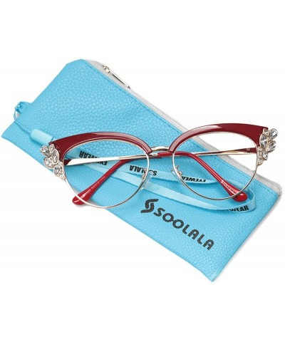 Cat Eye Womens Rhinestones Cateye Reading Glass Eyeglass Frame - Red - CR18I888SSR $11.99