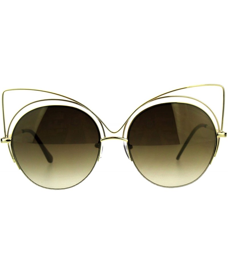 Cat Eye Womens Metal Rim Round Circle Lens Cat Eye Diva Goth Sunglasses - All Gold - CB18D453EZ0 $12.80