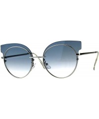 Cat Eye Womens Mod Design Exposed Horn Rim Cat Eye Chic Sunglasses - Silver Blue Smoke - C618CUSKZQE $9.78